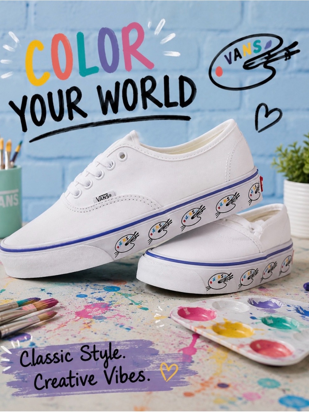 Vans Authentic Sidewall-Paint Palette Low Top Sneakers In True White Canvas